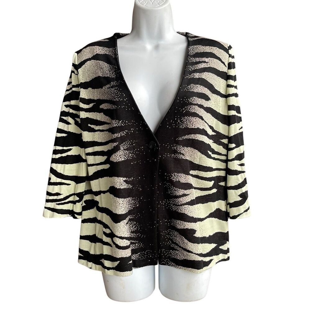 Ming Wang Zebra Animal Print Cardigan Jacket Women's Size XS Multicolor V-neck